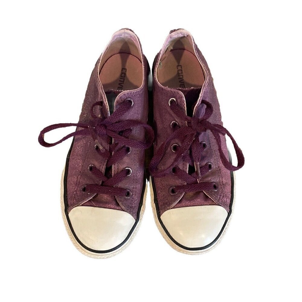 Converse All Star girls Junior Size 3 Low Top Purple Glitter Shoes Double Tongue